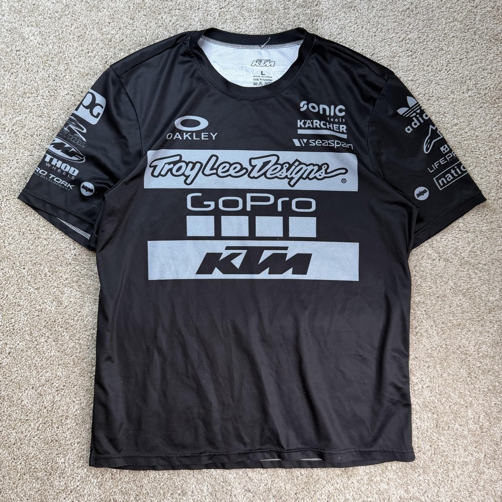 KTM Shirt Mens Large Black Short Sleeve Troy Lee GoPro Racing Jersey Top